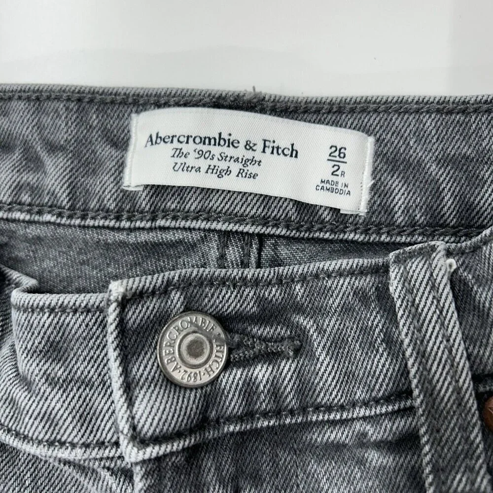 Abercrombie Fitch‎ 90s Straight Ultra High Rise Jeans Womens Size 26 Gray
